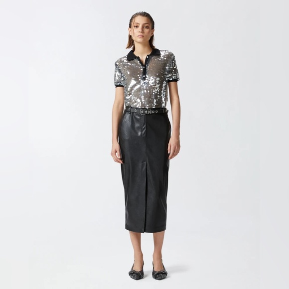 Pinko Silver Sequin Polo Top